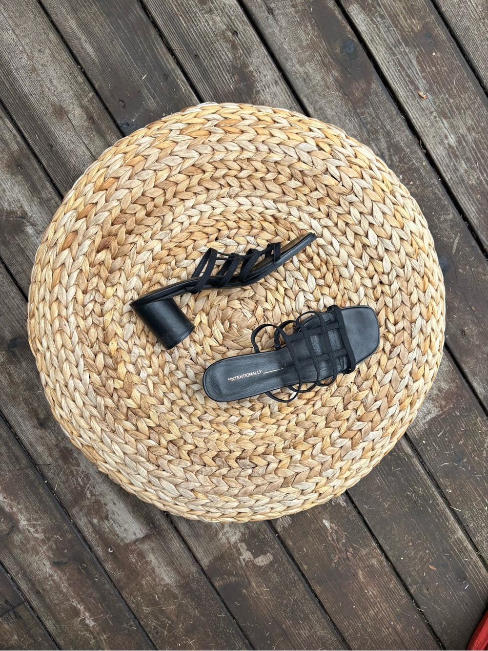 INTENTIONALLY BLANK Black Strappy Block Heel Slide